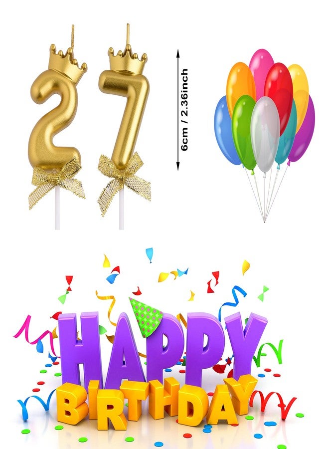 VSHILI 27th 72nd Birthday Candles, Gold 72 27 Year Old Number Birthday Candles, Happy Birthday Party Cake Topper Decoration Gifts for Women Men - Image 2